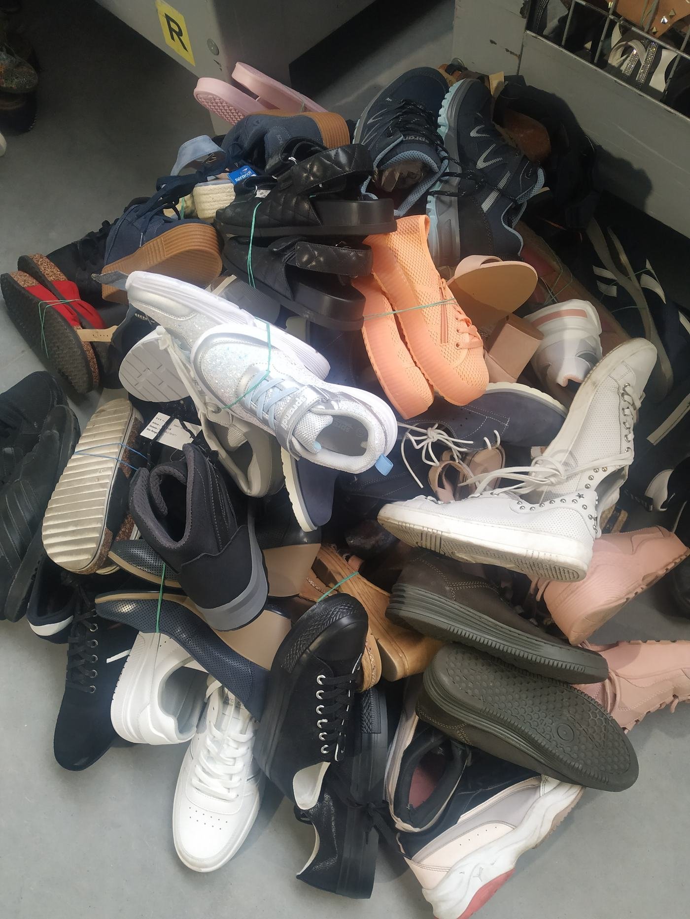 Sorted Grade A used shoes ready for export at TFN Ventures warehouse