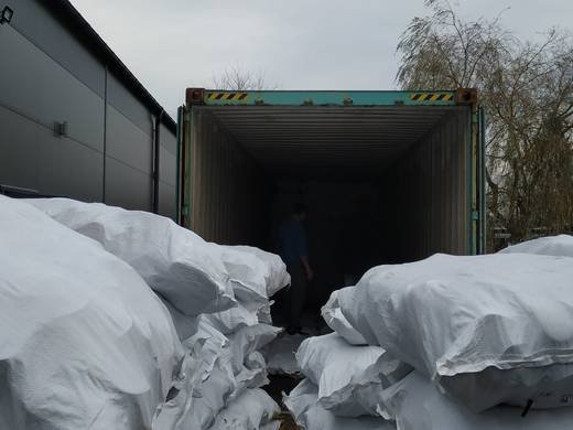 TFN Ventures 25kg bags of used shoes loaded into export container 2